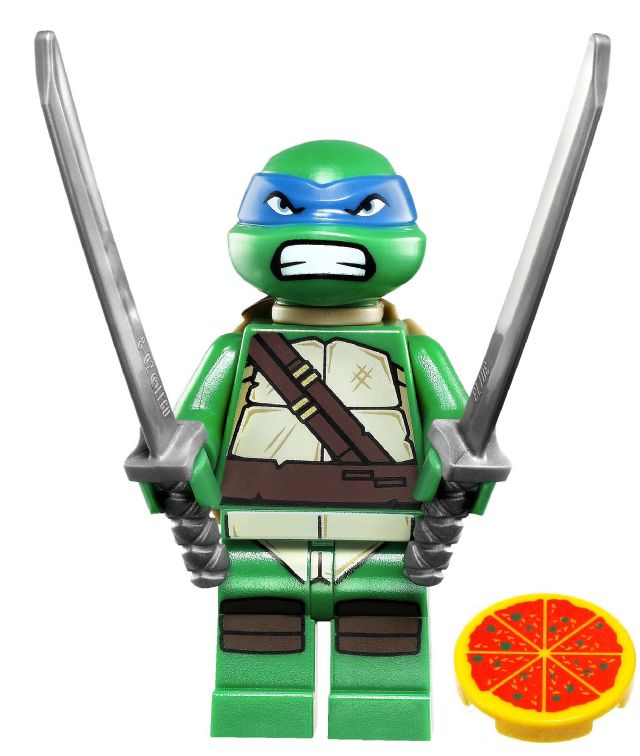 Leonardo, Gritted Teeth with 2 Shamshir and a pizza - Ninja Turtles Minifigure