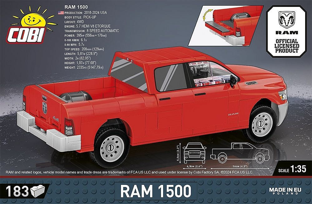 Cobi RAM 1500 Pickup Truck 1:35 Scale 183 Pieces Construction Set