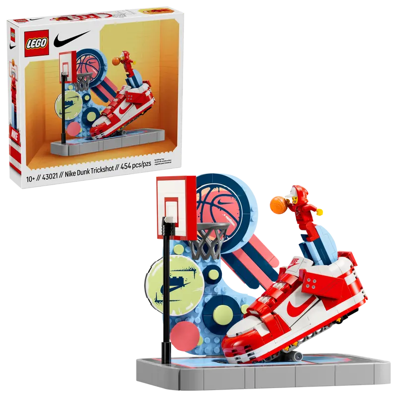 LEGO Nike Dunk Trickshot set with packaging on a white background 43021