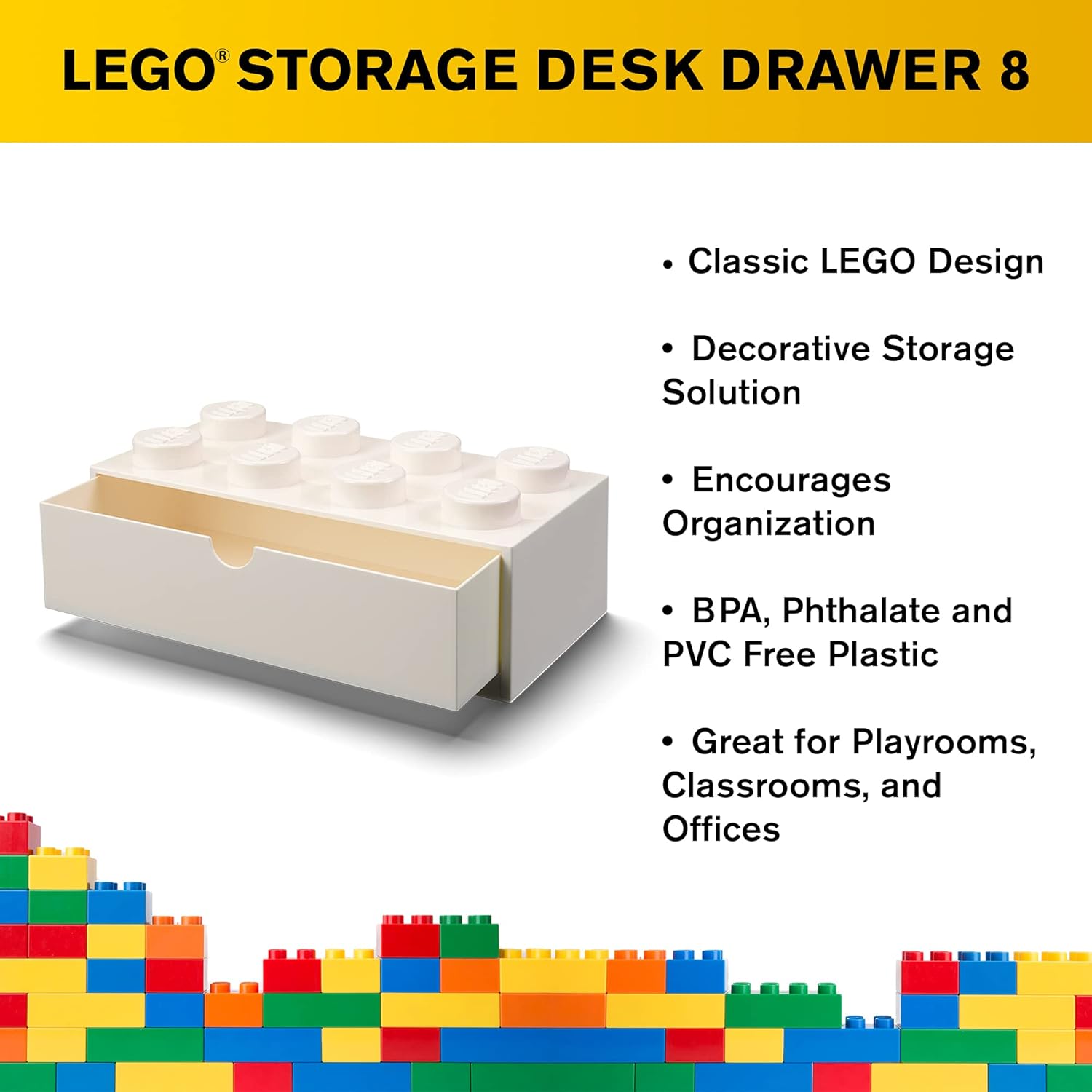 Lego Storage 2x4 Brick Desk Drawer (White)