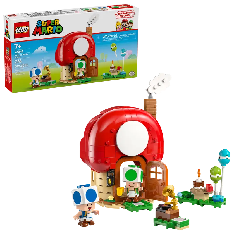 LEGO Super Mario TOAD mushroom house set with characters and packaging on a white background 72041
