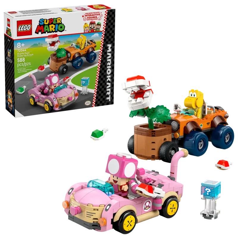 LEGO Super Mario KART set with characters and vehicles on a white 72044 background
