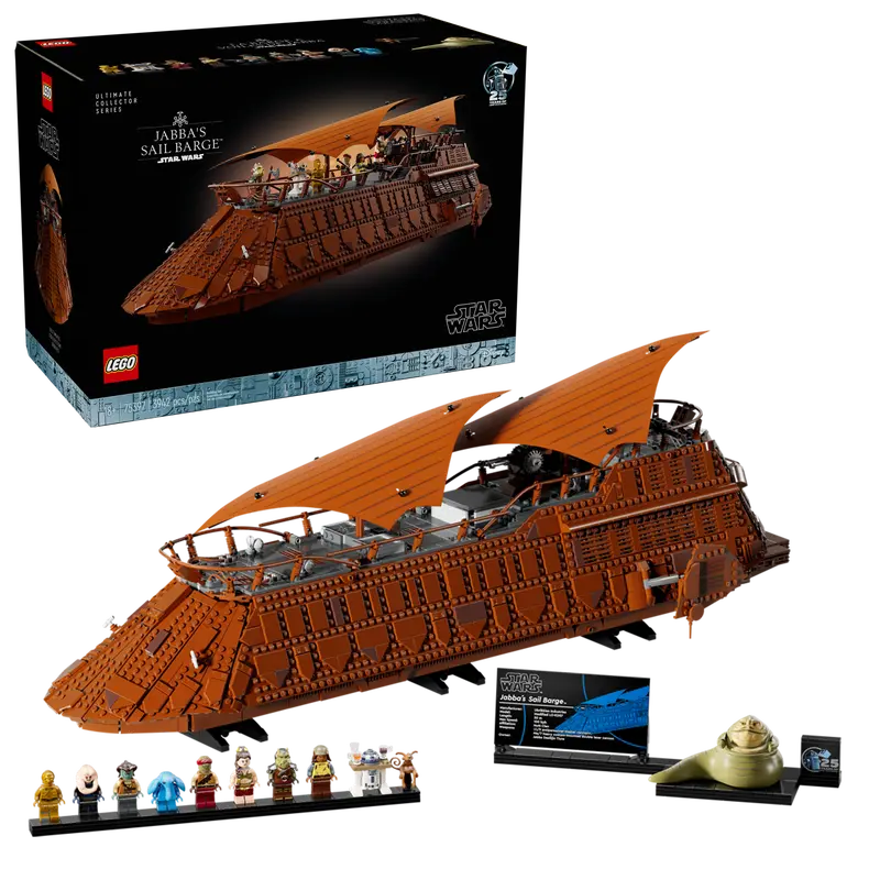 LEGO Star Wars Jabba's Sail Barge set with packaging on a white background 75397