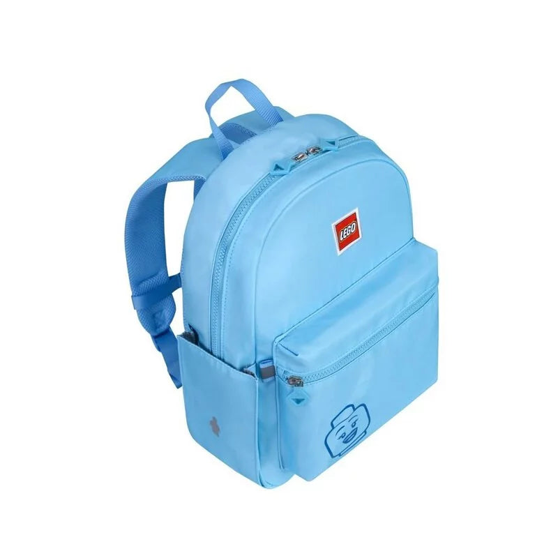 Light blue backpack with a LEGO logo on a white background