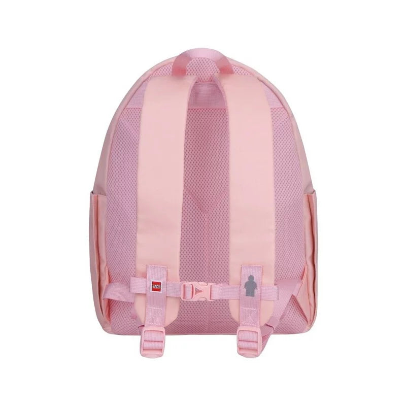 Pink LEGO backpack with a visible brand logo on a white background