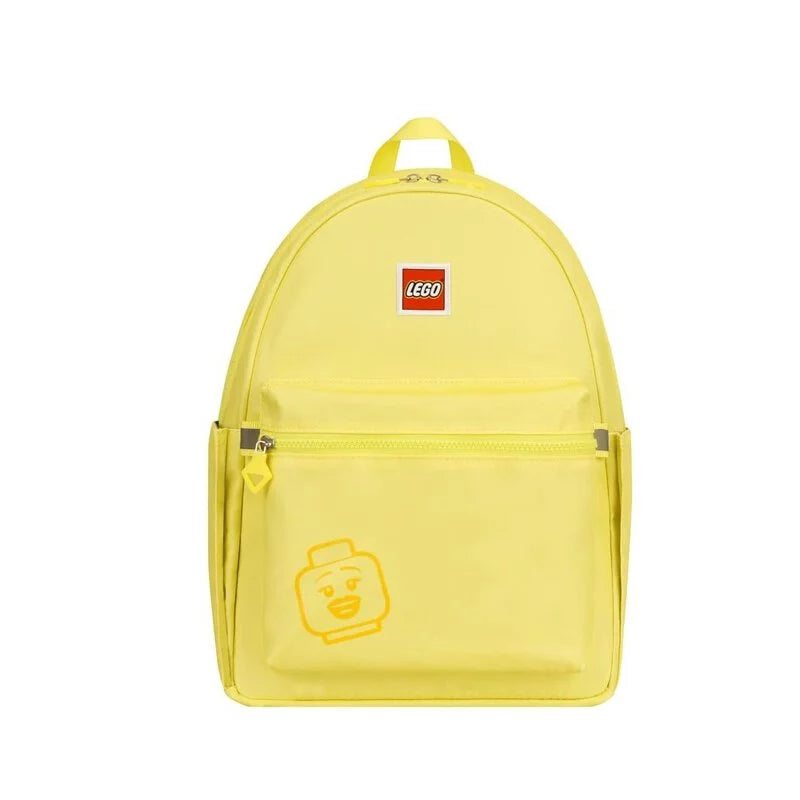 Yellow backpack with LEGO logo on a white background