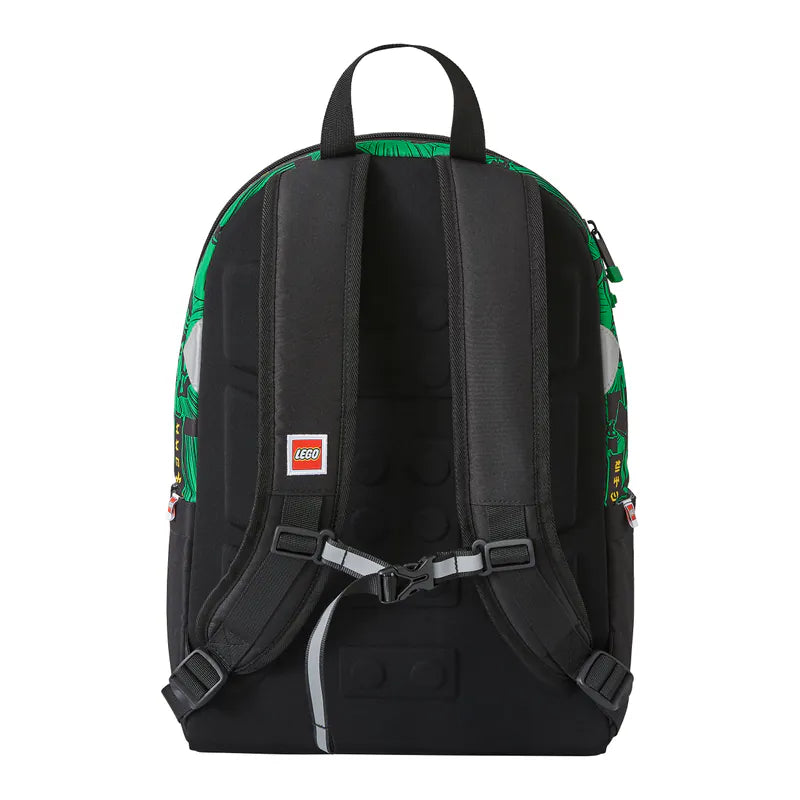 Back Side of LEGO Black backpack with LEGO logo on a white background
