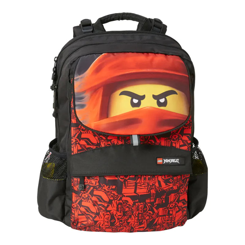 Backpack with a LEGO Ninjago character design on a white background
