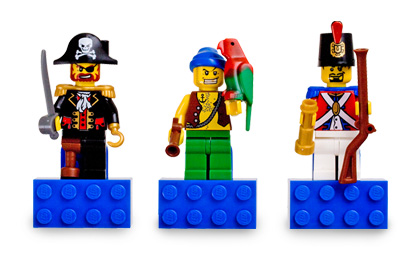Magnet Set, Minifigures Pirates II (3) - Captain Brickbeard, Pirate, Imperial Soldier II - with 2 x 4 Brick Bases