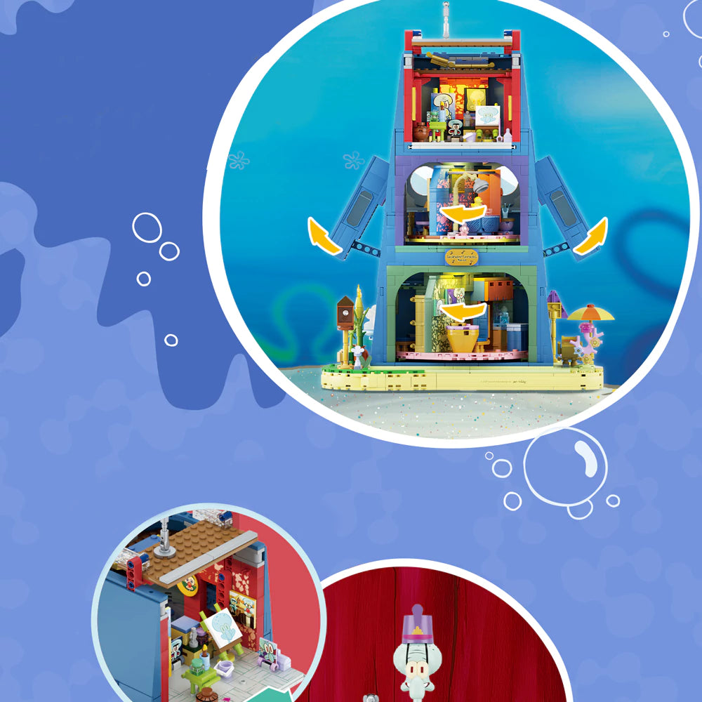 AREA-X Squidward Tentacles Moai House SpongeBob SquarePants AB0078 Building Set with LED Lights-AREAX-Bricking Lebanon