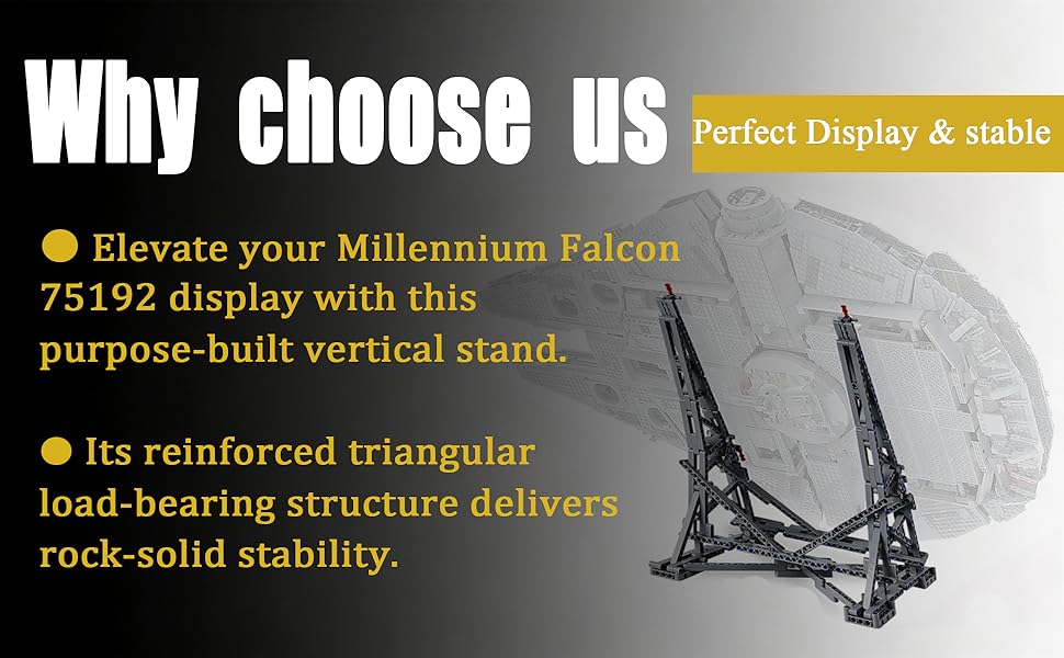 Buildable Vertical Display Stand for Millennium Falcon 75192 – Sturdy 410-Piece Kit