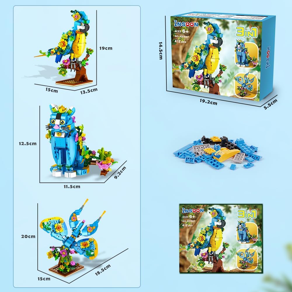 Insoon 3 in 1 Flower Cat Parrot Butterfly Building Set-Bricking Lebanon