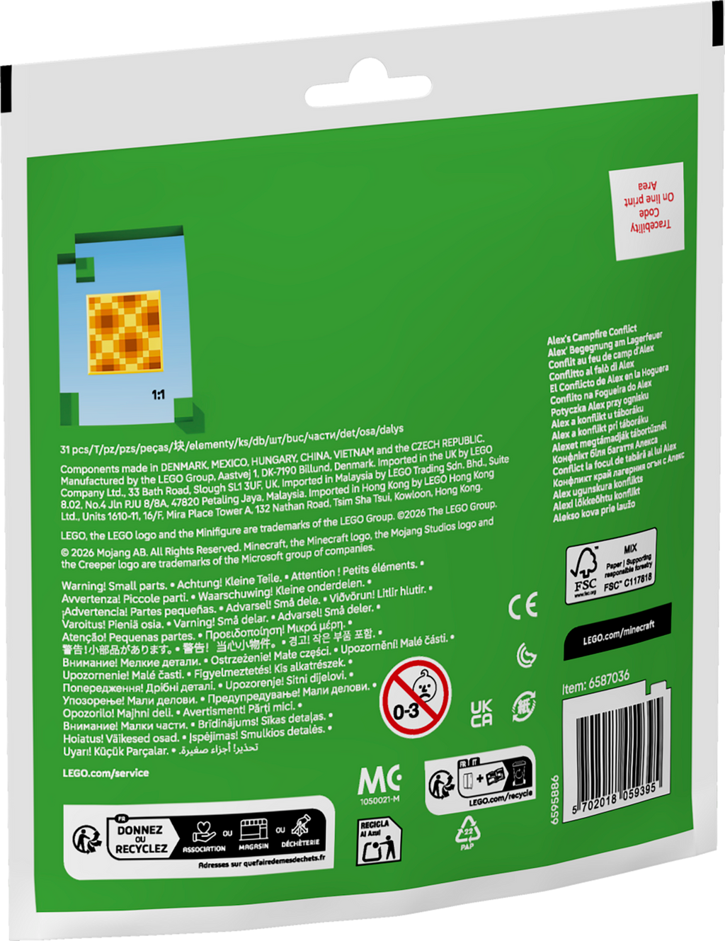 LEGO Minecraft Alex's Campfire Conflict Paper Bag