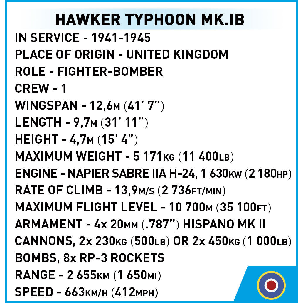 Cobi Hawker Typhoon Mk.IB Fighter Bomber 1:48 Set #5864